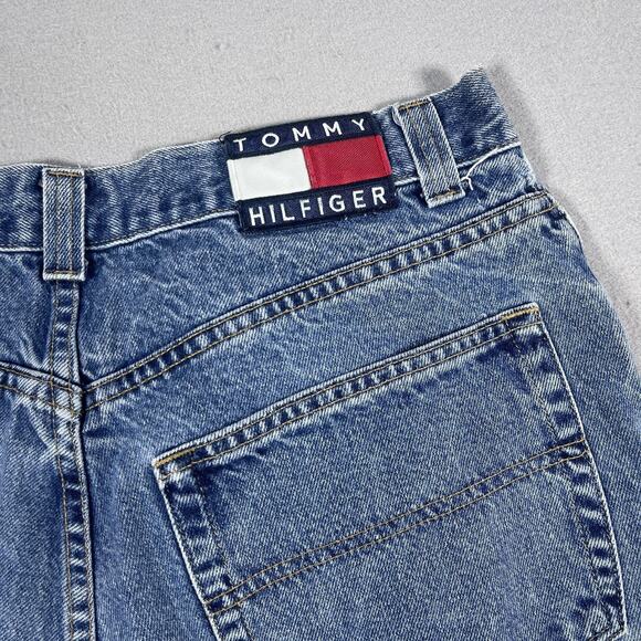 Vintage Tommy Hilfiger Jeans Mens 36x36 Blue Denim Straight Leg Flag Patch - Picture 9 of 12